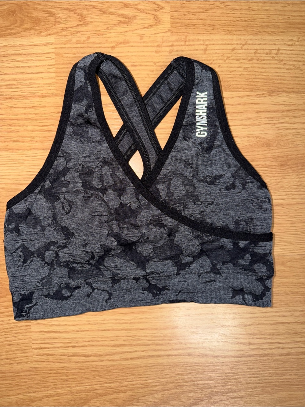 Gymshark Gray Camo Cross-Back Seamless Sports Bra